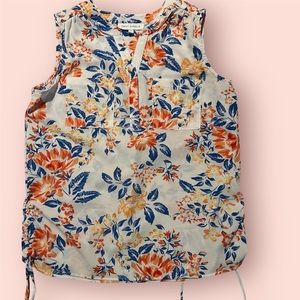 Floral scrunch sides V neck Blouse spring summer